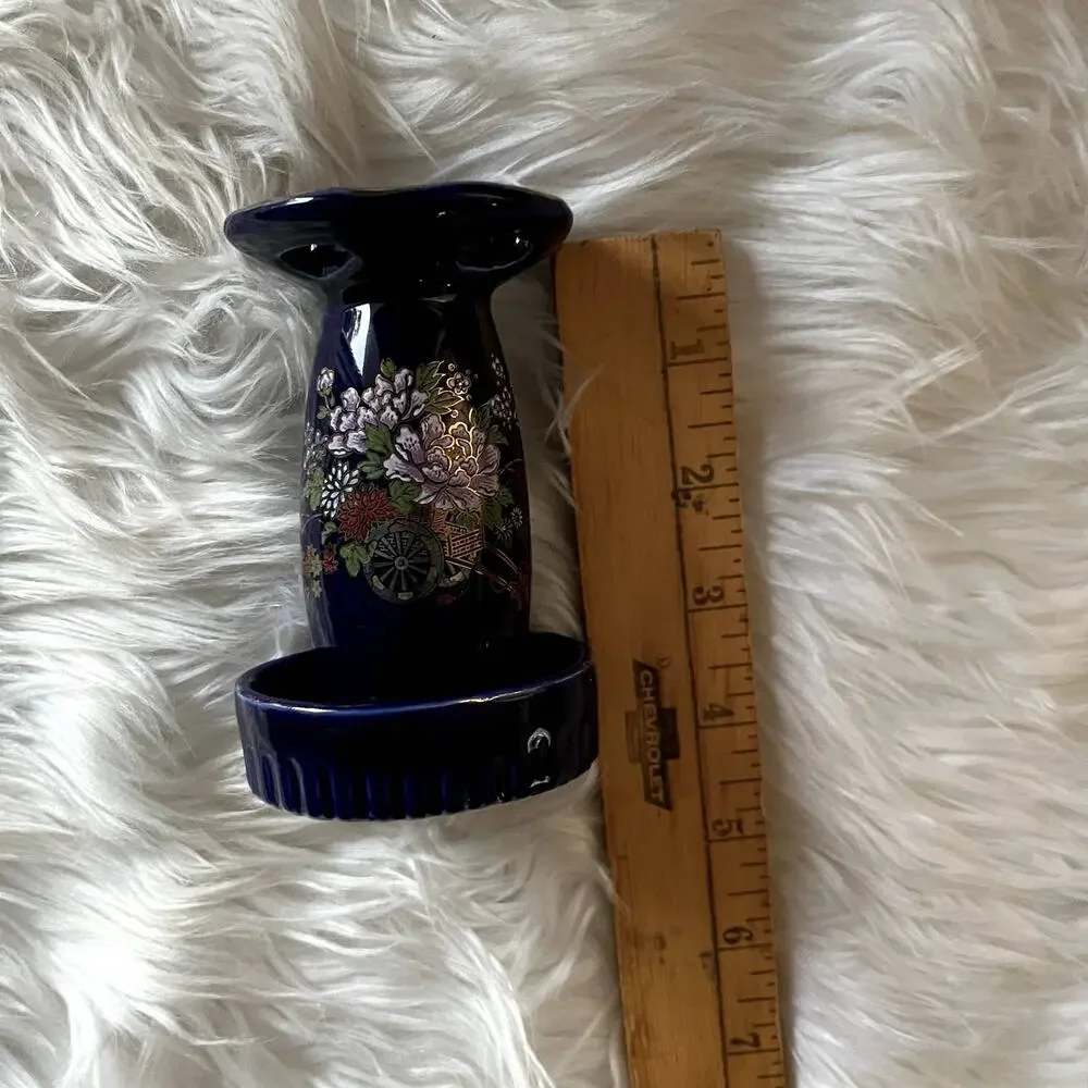 Vintage Kutani Japanese porcelain cobalt blue cloisonne toothbrush holder